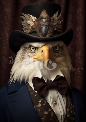 Sir Talon Featherstone | Whimsical Anthropomorphic Avian | Deluxe Decoupage Paper whimsical surreal avian art prints, dapper bird decoupage papers, whimsical eagle artwork, elegant animal portraits, unique bird-themed decor, quirky avian illustrations, stylish bird art prints, sophisticated animal decoupage, artistic eagle decor, whimsical wildlife art