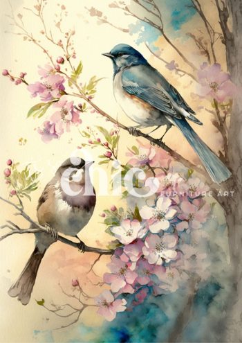 Petals & Plumage | Watercolour Birds on Blossoming Branch | Deluxe Decoupage Paper watercolour birds, spring flowers, nature art, wildlife painting, floral decor